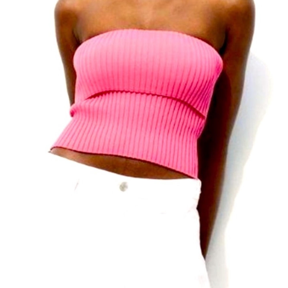 Zara Pink Ribbed Strapless Top